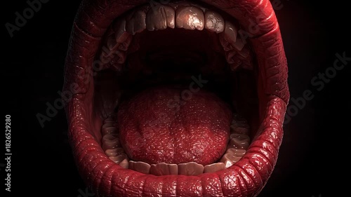 Abstract concept mouth open video with expressive texture and dramatic lighting