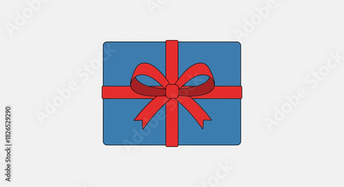 Blue gift box with red ribbon and bow isolated on