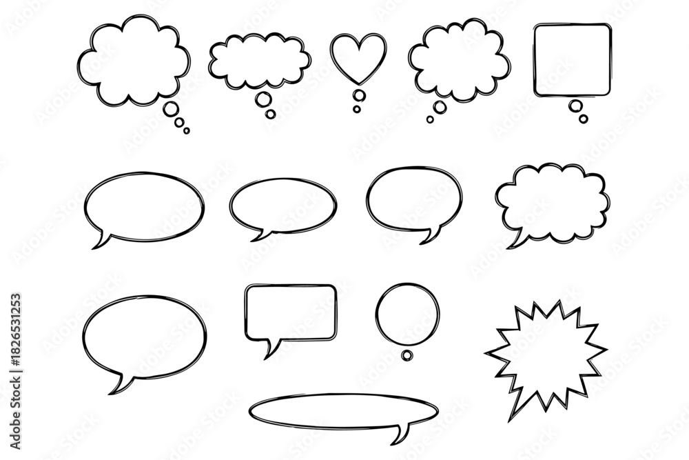 Fototapeta premium set of speech bubbles, Speech Bubble Icons, Minimalist Hand-Drawn Line Art for Conversation & Chat