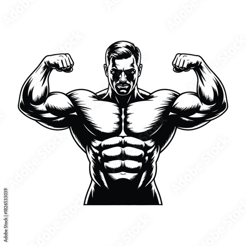 Fit male bodybuilder flexing muscles pose