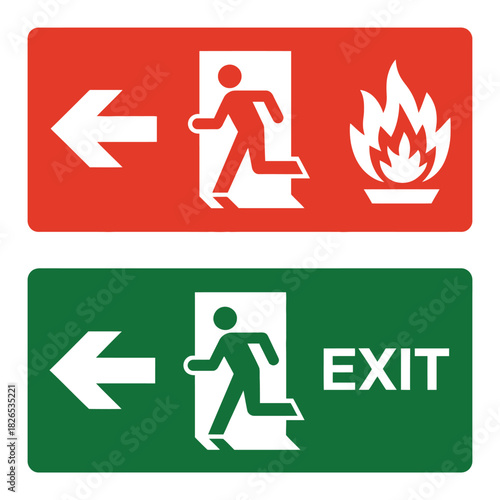 Emergency exit fire safety arrow signage