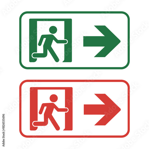 Exit signage: green and red safety symbol
