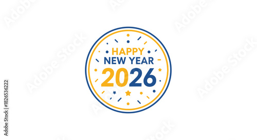 Happy new year 2026 celebration badge isolated on
