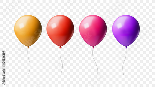 3D realistic glossy helium color balloons set. Birthday, celebration, anniversary, event, greeting, gift store, decor, children entertainment concept. 3D vector illustration