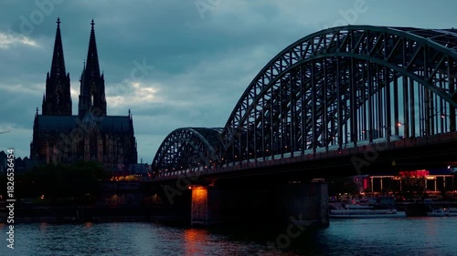 Wallpaper Mural Cologne Cathedral and Hohenzollern Bridge at dusk in Cologne, Germany. Torontodigital.ca