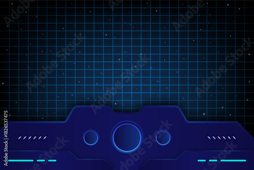 Modern futuristic interface design and Grid Pattern in glowing blue tones with a starry night sky background