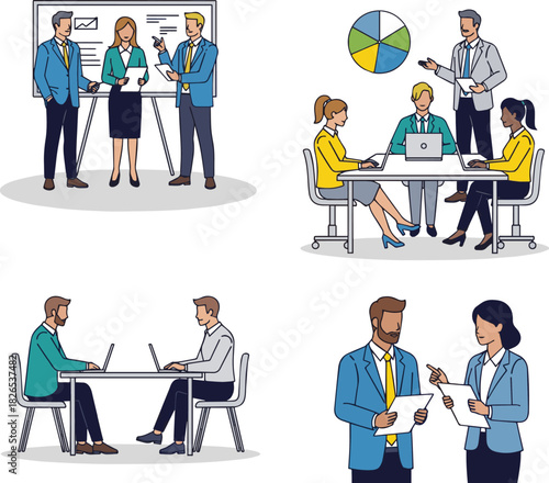 Create a kinds of deferent group of business people working together vector art with white background.