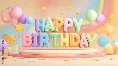Vibrant 3D Birthday Wordmark Template with Editable Text Field and Celebration Elements