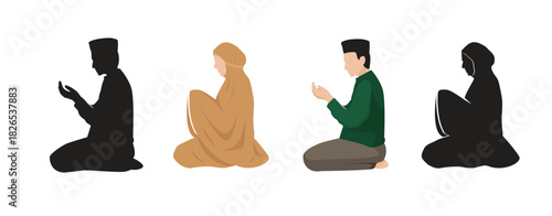 Ramadan line icon set, islamic holiday symbols collection, vector sketches, logo illustrations, icons, muslim day signs linear pictograms package isolated on white background. Illustration of praying.