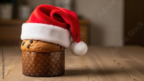 Christmas sweet bread with a festive Santa hat
