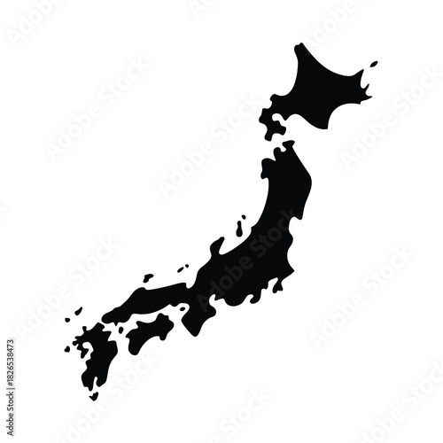 Stylized black japan map silhouette icon for geographical design