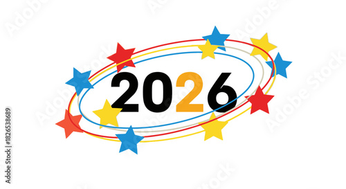 Colorful star design around the year 2026 isolated on