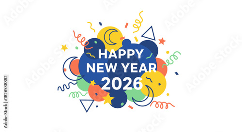 Happy new year 2026 celebration graphic with confetti isolated on