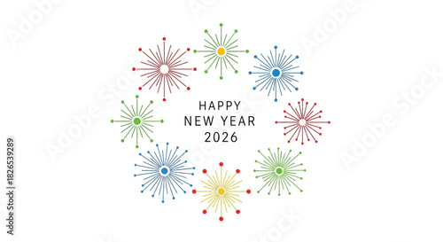 Colorful firework illustration celebrating happy new year 2026 isolated on