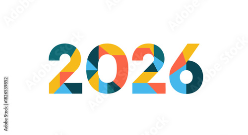 Colorful geometric number 2026 isolated on