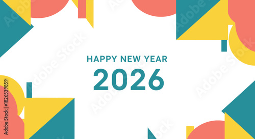 Happy new year 2026 greeting card with modern abstract border design