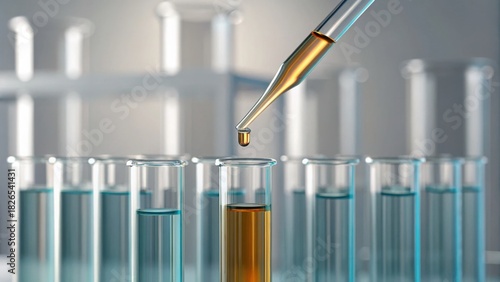 Close-Up of Laboratory Pipette Transferring Liquid in Test Tubes