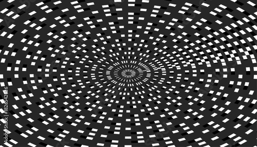 hypnotic black and white radial pattern with receding squares