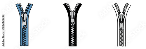 Colorful zippers with sliders on a transparent background