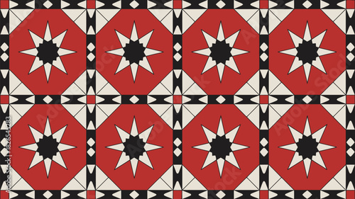 Vibrant geometric star pattern in crimson red and cream for unique backgrounds and eye-catching design projects, offering a modern retro vibe