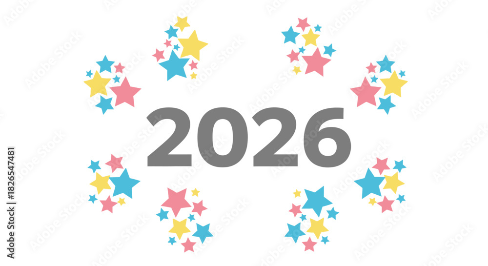 Obraz premium Colorful star celebration graphic for the year 2026 isolated on