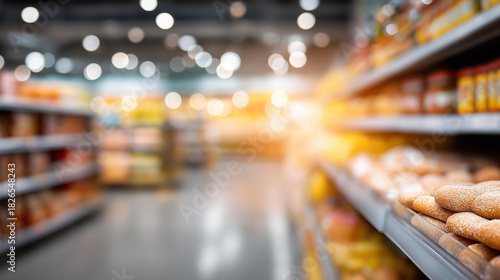 Wallpaper Mural Busy grocery store aisle filled defocused processed foods, faceless sodium levels, highlighted visualization detail, blurred shelves background, high sodium concept, retail interfa Torontodigital.ca