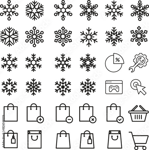 Business e commerce and winter simple outline icon collection