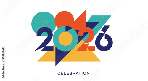 Colorful abstract geometric design representing the year 2026 isolated on