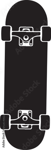 Silhouette of a skateboard with wheels and trucks, isolated on white