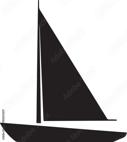 Silhouette of a sailboat with a triangular sail on a white background