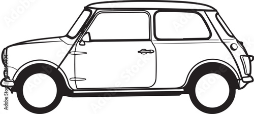 Classic mini cooper outline drawing, simple vector line art of car