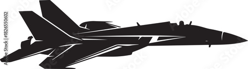 Silhouette of a modern fighter jet aircraft in flight on white background