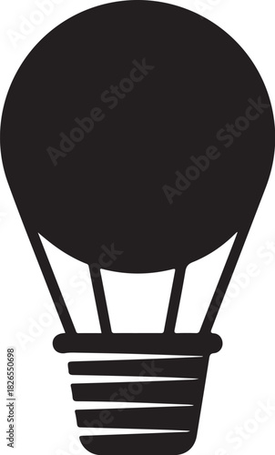 Black silhouette of a hot air balloon with basket isolated on white