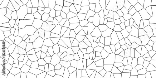 Abstract geometric mosaic pattern with irregular polygonal shapes and black outlines on a white background creating a cellular texture
