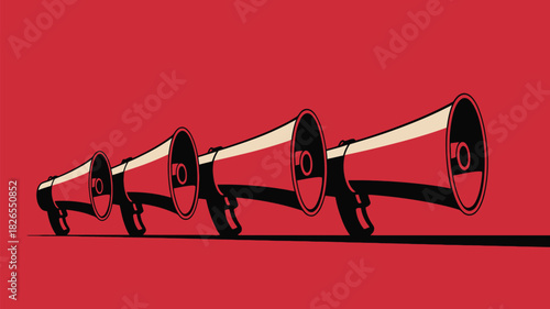 Powerful megaphone announcement on red background, rally the troops and amplify your message, a call to action with bold style