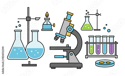 Laboratory equipment displaying chemical research and scientific experiment