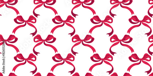 Vector seamless pattern with whimsical bows. Beautiful hand-drawn bows. Trendy whimsical illustration.