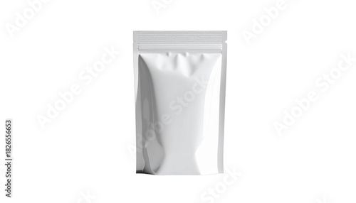 A versatile white blank stand-up pouch with a zipper, perfect for product packaging mockups, isolated on a white background as a clean design element 73