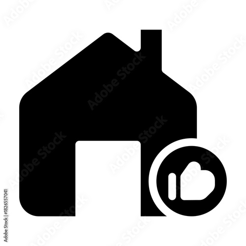 Bold glyph icon of a smart home with approval badge, filled IoT automation symbol.