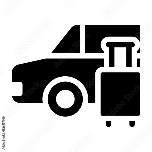 Bold glyph icon of a car with luggage, filled travel and vacation silhouette.