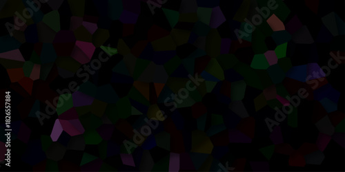 Dark abstract geometric mosaic pattern with deep jewel tone polygons on black background vector