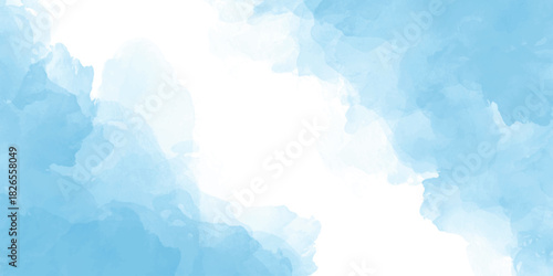Abstract pattern with sky blue watercolor clouds on white background, used as a background in the wedding illustration banner, wallpaper and other tasks.