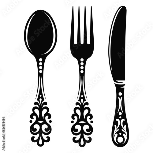 Elegant ornate dinnerware set vector art.