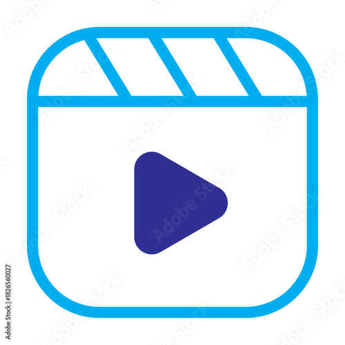 Blue color icon of a video clapboard, colorful filmmaking blend.