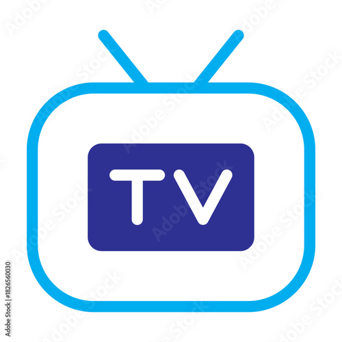 Blue color icon of a TV monitor, colorful broadcast blend.
