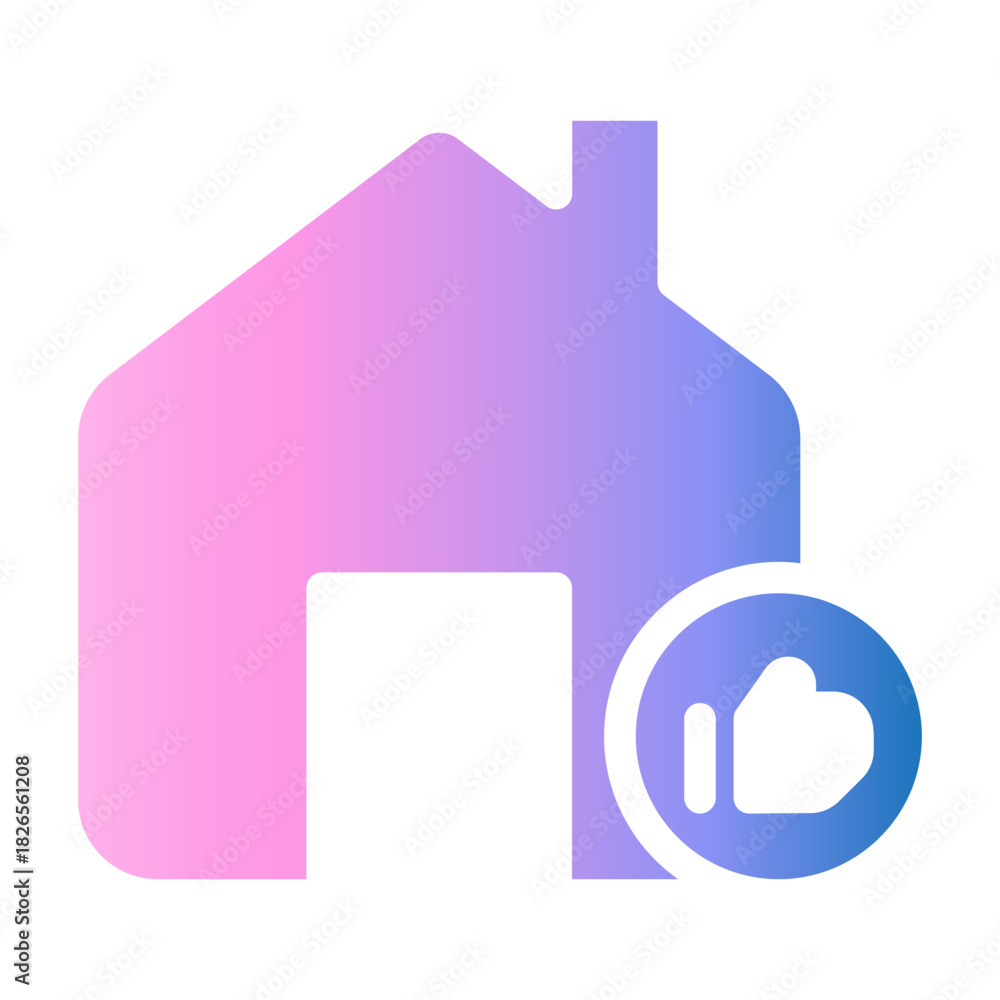 Fototapeta premium Gradient color icon of a smart home with approval badge, IoT automation pastel gradient.