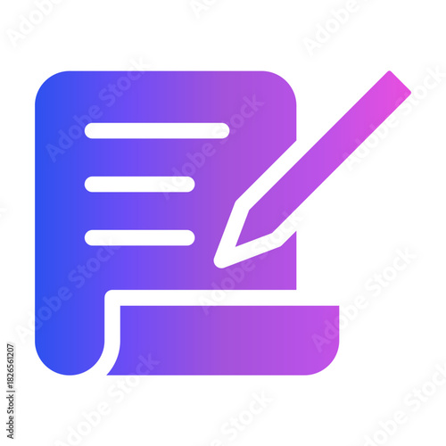 Gradient color icon of a document with pencil, pastel editing and writing blend.