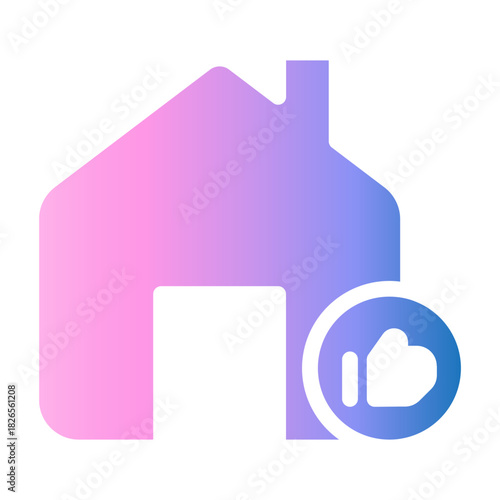 Gradient color icon of a smart home with approval badge, IoT automation pastel gradient.