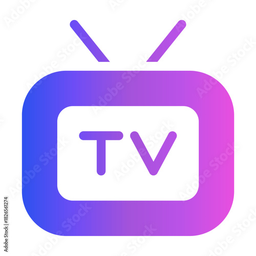 Gradient color icon of a TV monitor, colorful broadcast blend.
