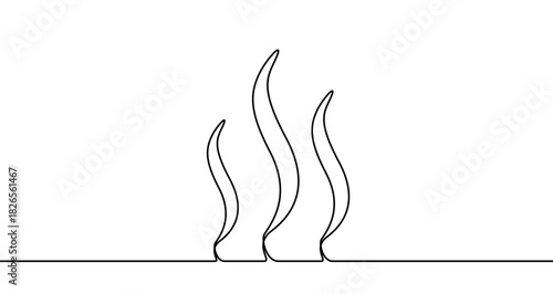 Drawing of fire or flame with three tongues in one line art style. Steam or heat illustration with editable stroke. Vector illustration.